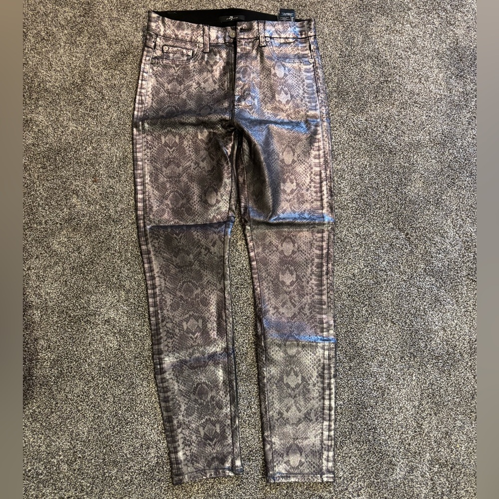 7 For All Mankind Silver coated snake print Skinny Jeans- 29